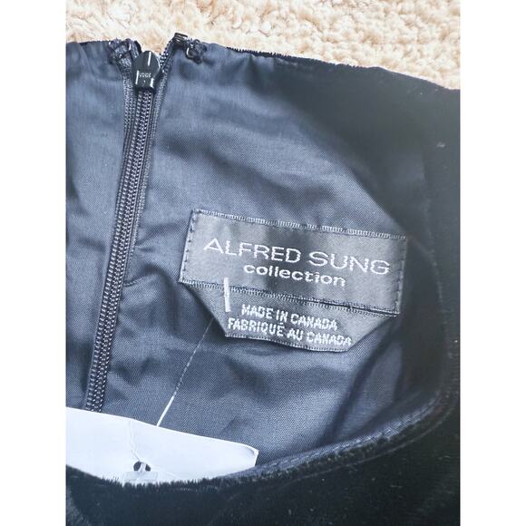 Alfred Sung Velvet High Neck Flare Tank Top Small Black Vintage Formal Old Money - Picture 6 of 8